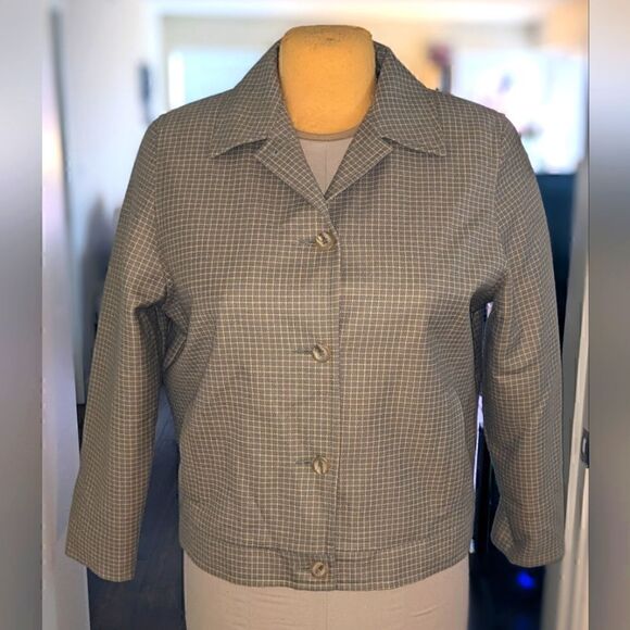 Vintage Dunedin Pure New Wool 14 Green and Beige Plaid Jacket - Picture 1 of 12